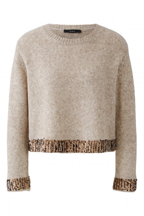 Cuddle Pullover With Sequin Trim Light Beige Mel