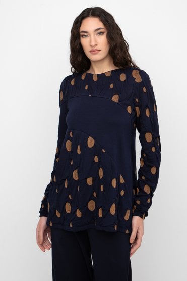 Dot Detail Top Blue/mustard