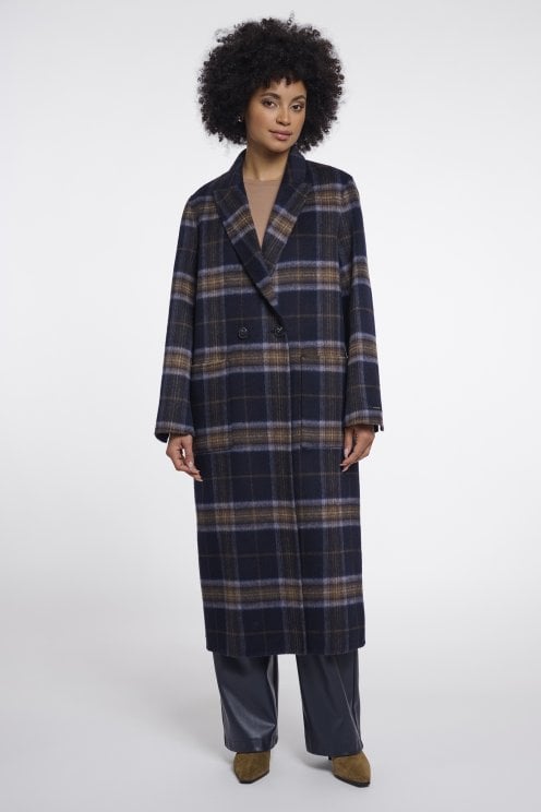 Double Breasted Reversible Coat Dark Navy Check