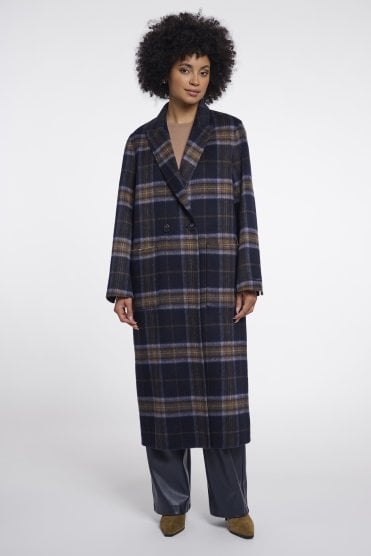 Double Breasted Reversible Coat Dark Navy Check