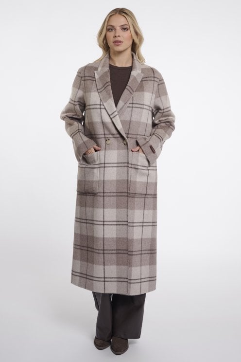 Double Breasted Reversible Coat Soft Oak Check