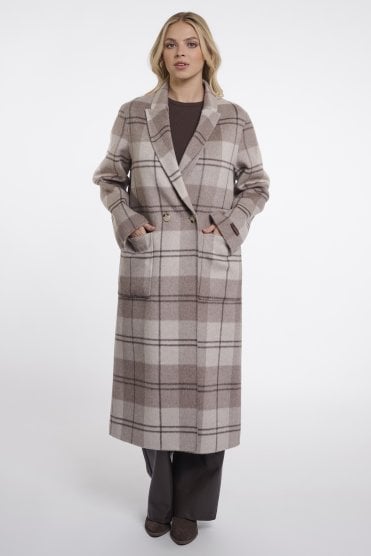 Double Breasted Reversible Coat Soft Oak Check