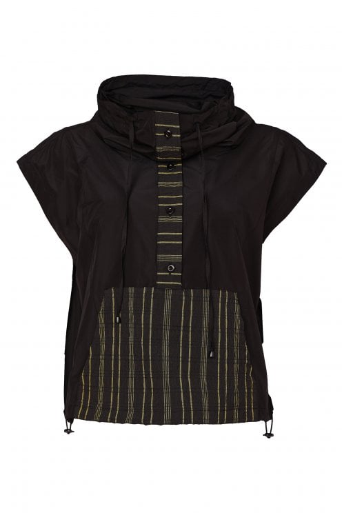 Drawstring Neck Top Black/avocado