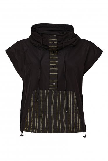 Drawstring Neck Top Black/avocado