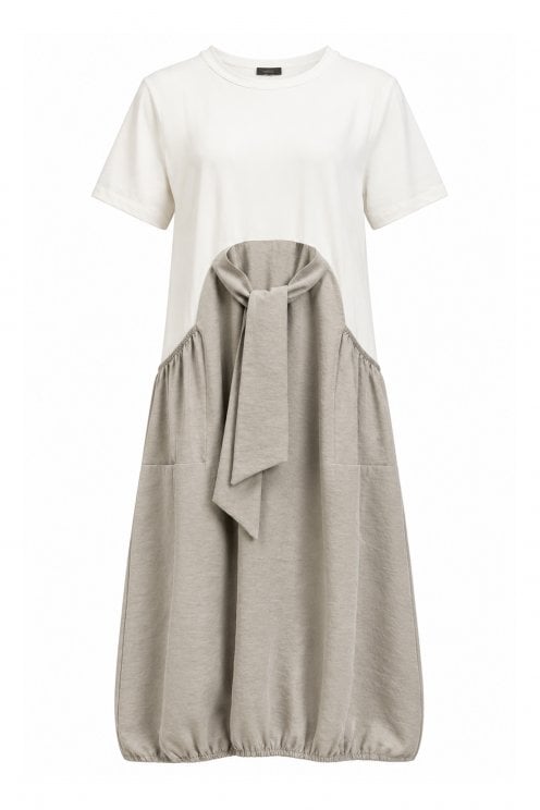 Dress With Contrast Colour Skirt Off White/ash