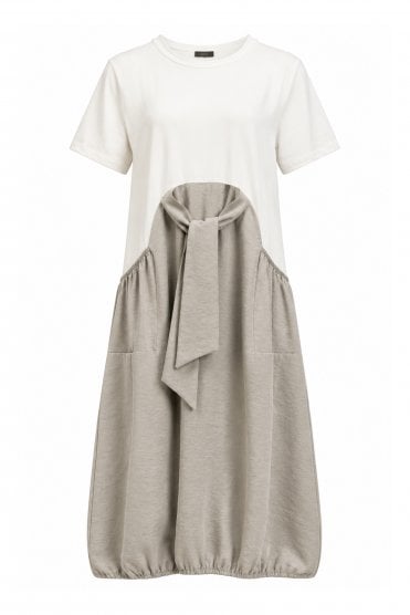 Dress With Contrast Colour Skirt Off White/ash