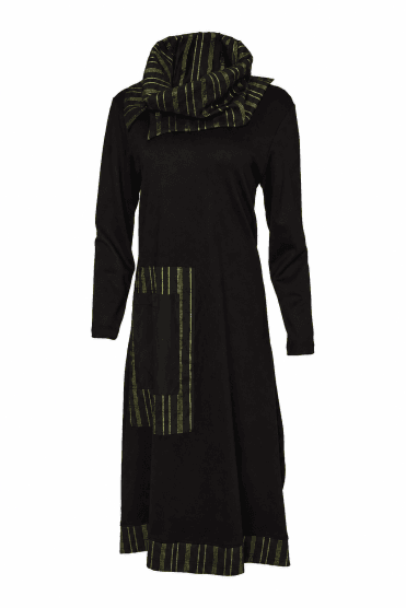 Dress With Contrast Stripe Black/avocado