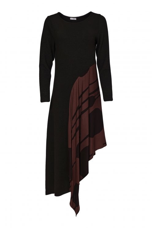 Dress With Curve Print Panel Black/choko