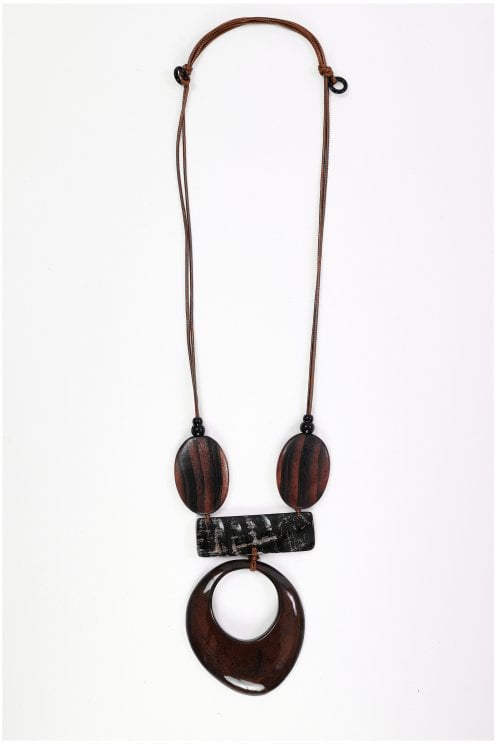 Elongated Disc Necklace Black/brown