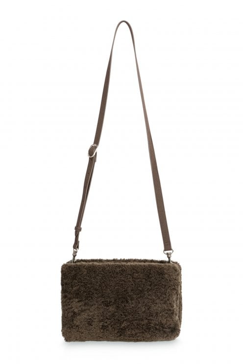 Faux Fur Crossbody Bag Slate Black Brown