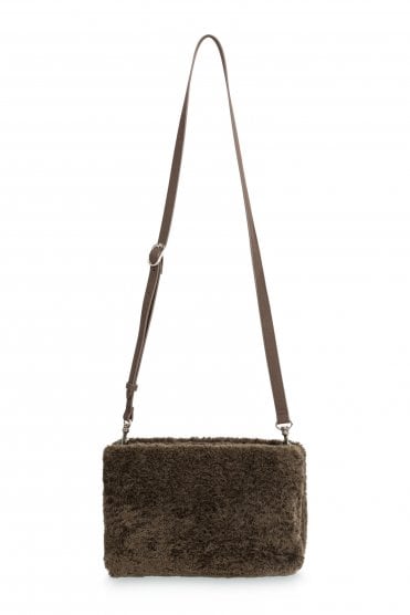 Faux Fur Crossbody Bag Slate Black Brown
