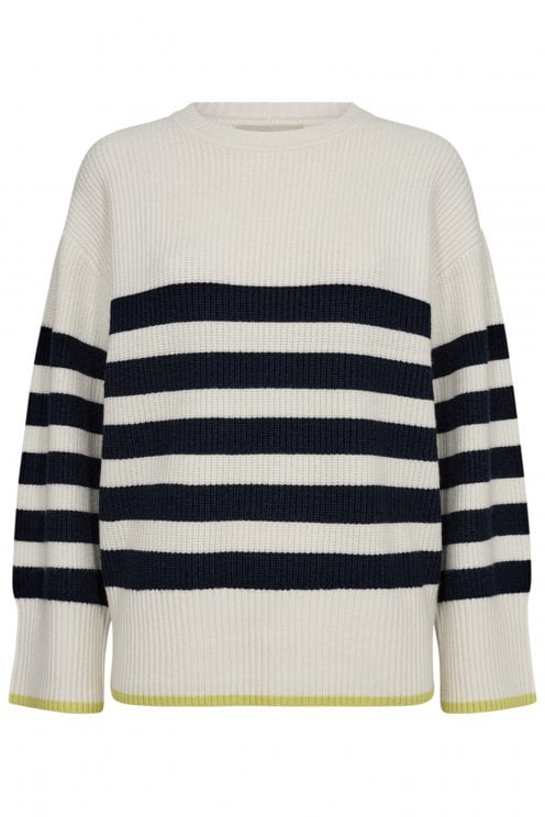 Fisherman Rib Pullover Off White/navy Blazer