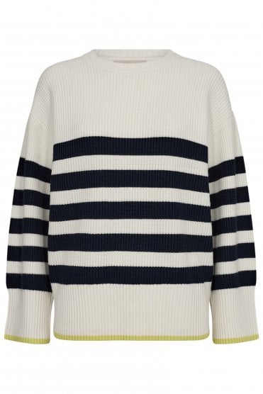 Fisherman Rib Pullover Off White/navy Blazer