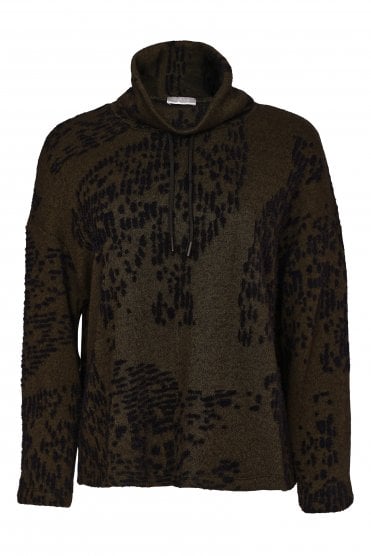 Flocked Placement Print Knit Top Black/thyme