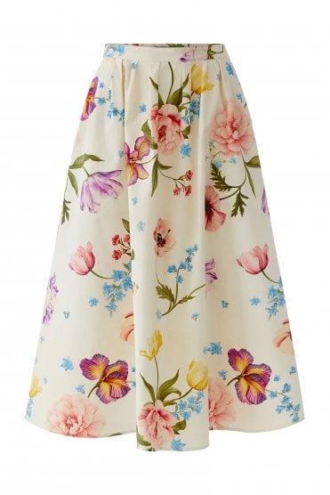 Floral Print Midi Skirt White/red