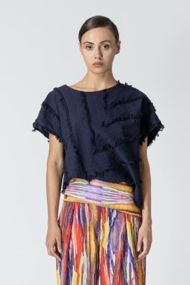 Fringe Detail Top Dark Blue