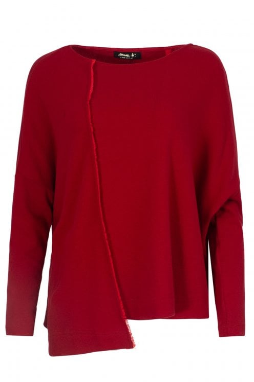 Fringe Trim Fleece Pullover Rosso