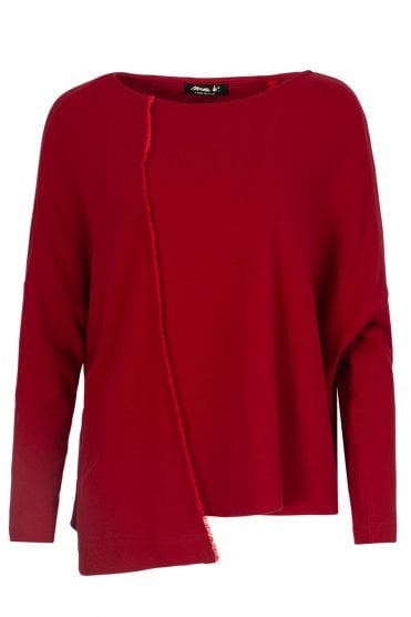 Fringe Trim Fleece Pullover Rosso
