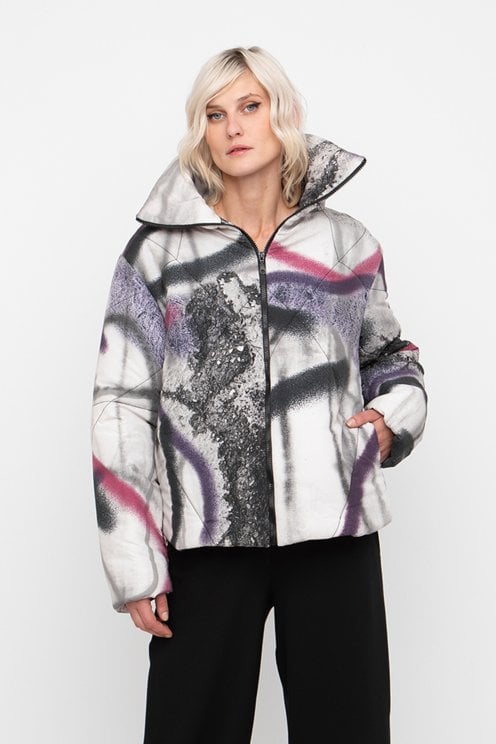 Graffiti Print Padded Jacket Asphalt