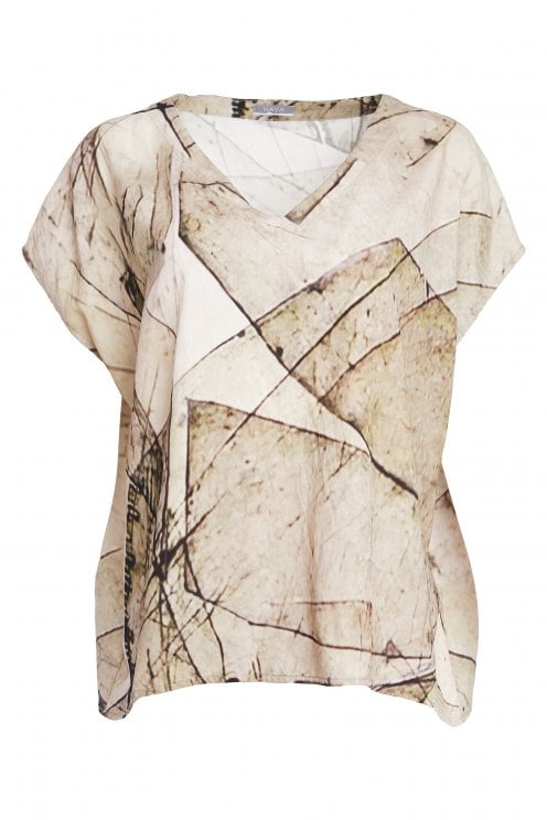 Graphic Print V-neck Top Ash