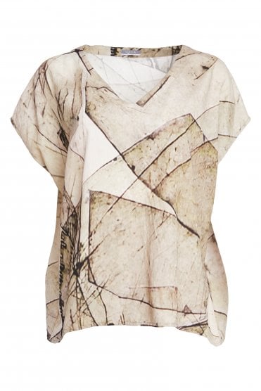 Graphic Print V-neck Top Ash
