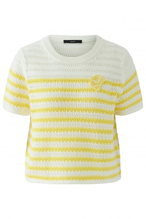 Half Sleeve Stripey Pullover White/yellow