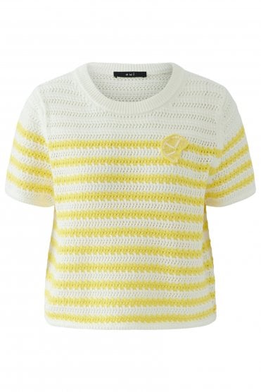 Half Sleeve Stripey Pullover White/yellow