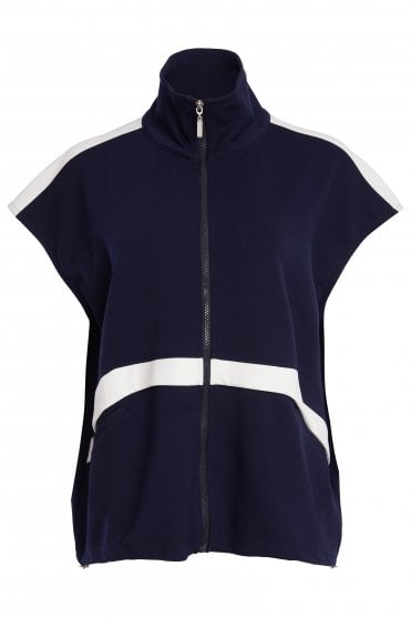 High Neck Zip Top French Blue/white
