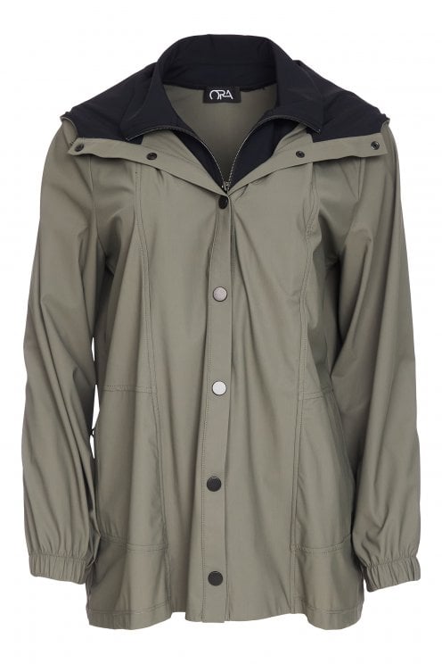 Hooded Jacket With Contrast Inset Detail Army/black