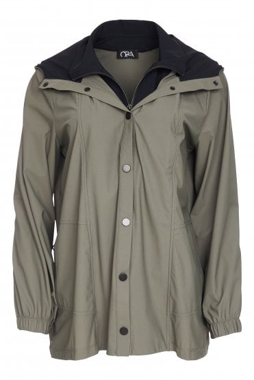 Hooded Jacket With Contrast Inset Detail Army/black