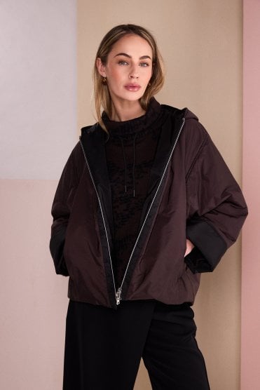 Hooded Jacket With Contrast Zip Panel