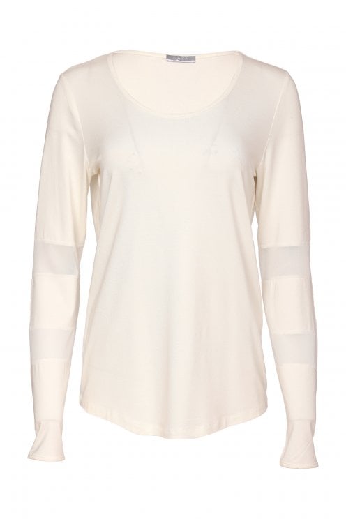 Jersey Top With Mesh Detail Cream