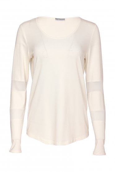 Jersey Top With Mesh Detail Cream