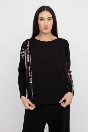 Jersey Top With Print Detail Black