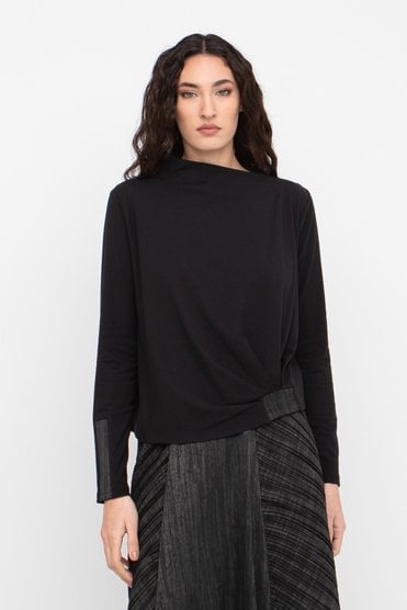 Jersey Top With Self Pattern Tab Black