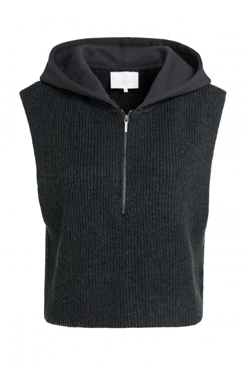 Knitted Top With Jersey Hood Hole Black
