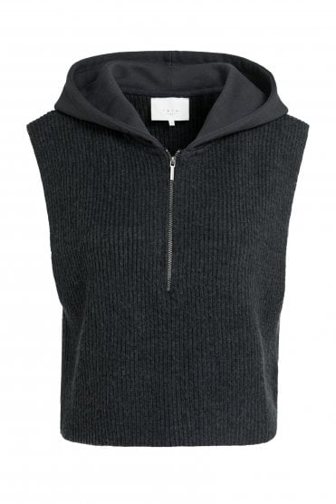 Knitted Top With Jersey Hood Hole Black