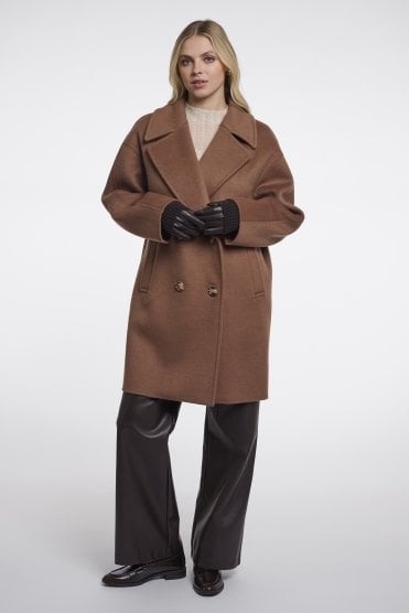 Leather Gloves With Knitted Sleeve Coffee Roast