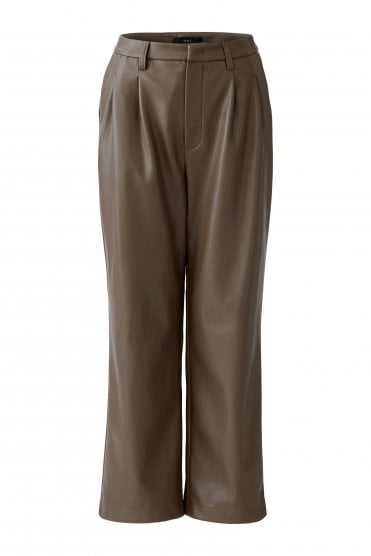 Leather Look Pleated Trouser Taupe