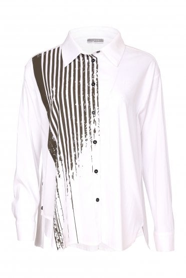 Line Placement Print Shirt White/thyme