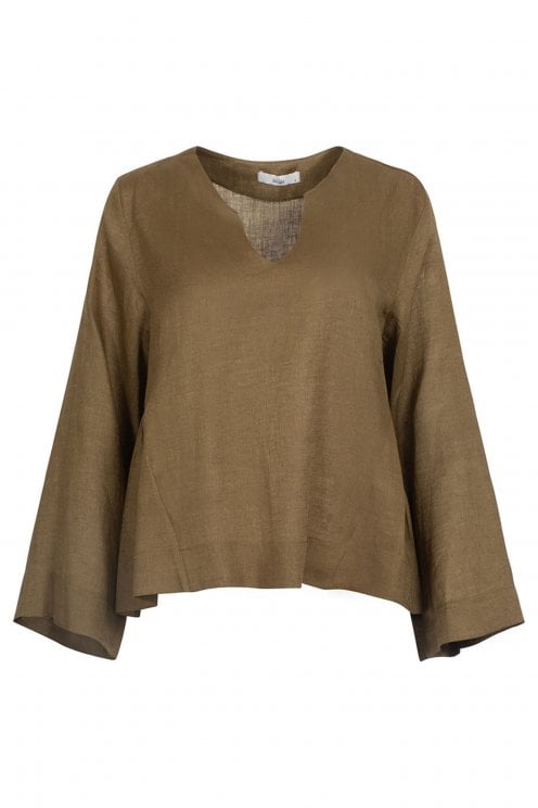 Linen Blouse With Bell Sleeves Khaki