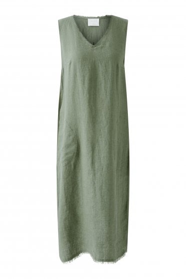 Linen Mix Dress Shaded Moss