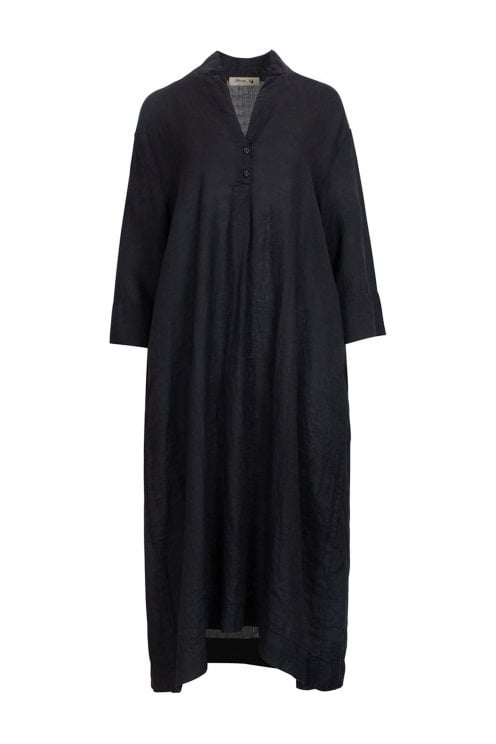 Linen V-neck Dress Anthracite
