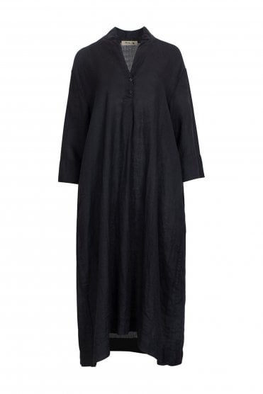 Linen V-neck Dress Anthracite