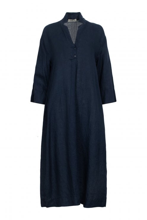 Linen V-neck Dress Blue