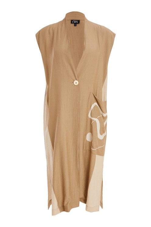 Long Line Crinkle Waistcoat Biscuit