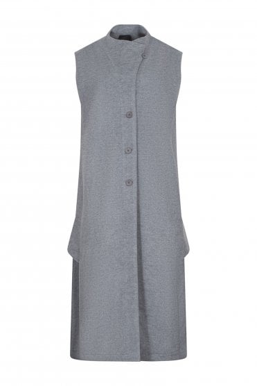 Long Line Wool Blend Waistcoat Grey