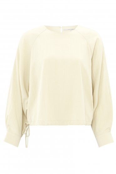 Long Sleeve Top With Drawcord Off White