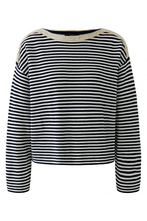 Lurex Trim Pullover Dark Blue/white