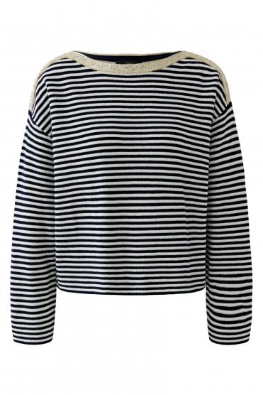 Lurex Trim Pullover Dark Blue/white